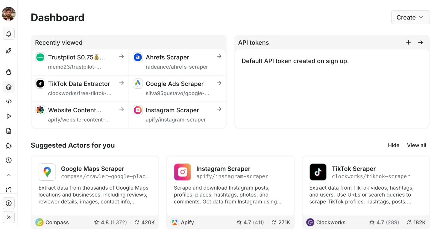 Apify Dashboard Screenshot