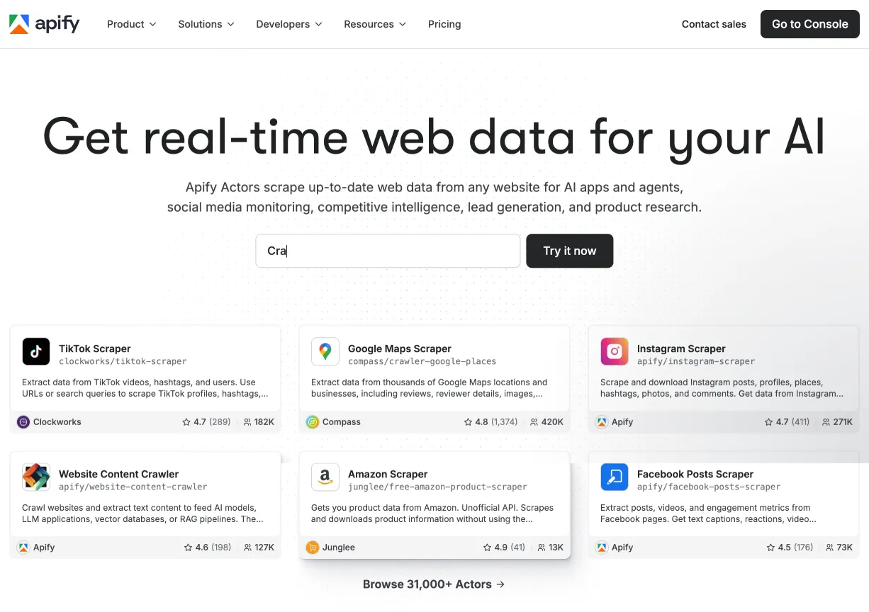 Apify Website Homepage