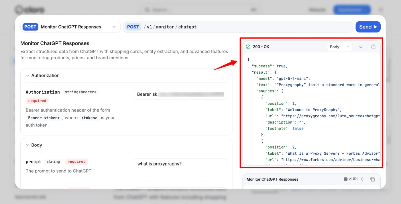 Cloro.dev API Playground — Response Result