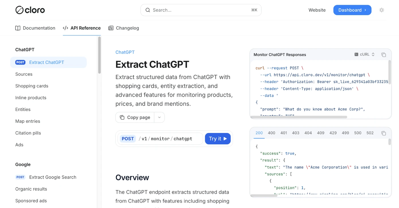 Cloro.dev API Response Example
