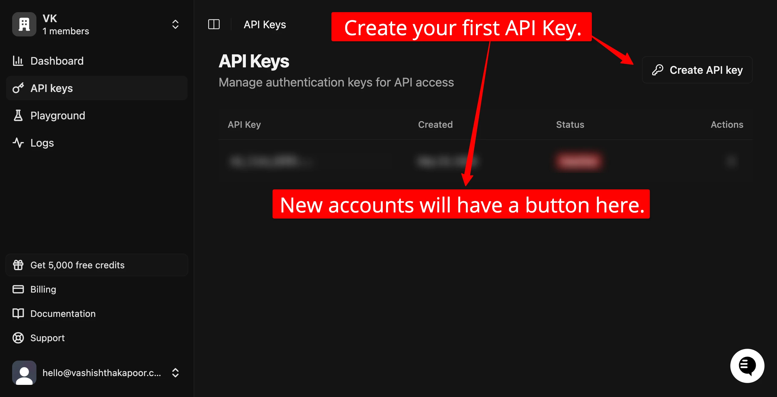Cloro.dev Dashboard — API Keys Section