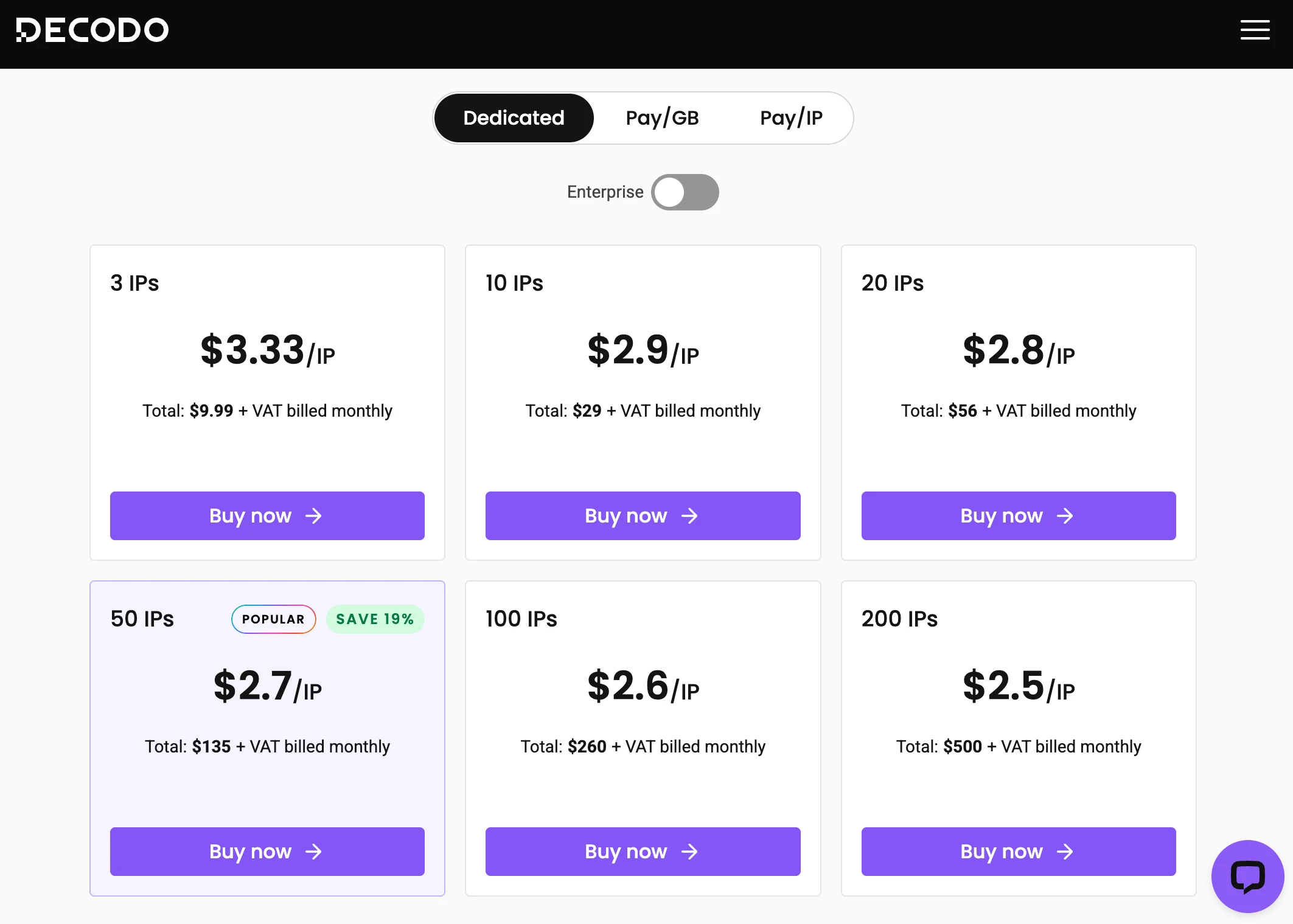Decodo ISP Proxy Pricing