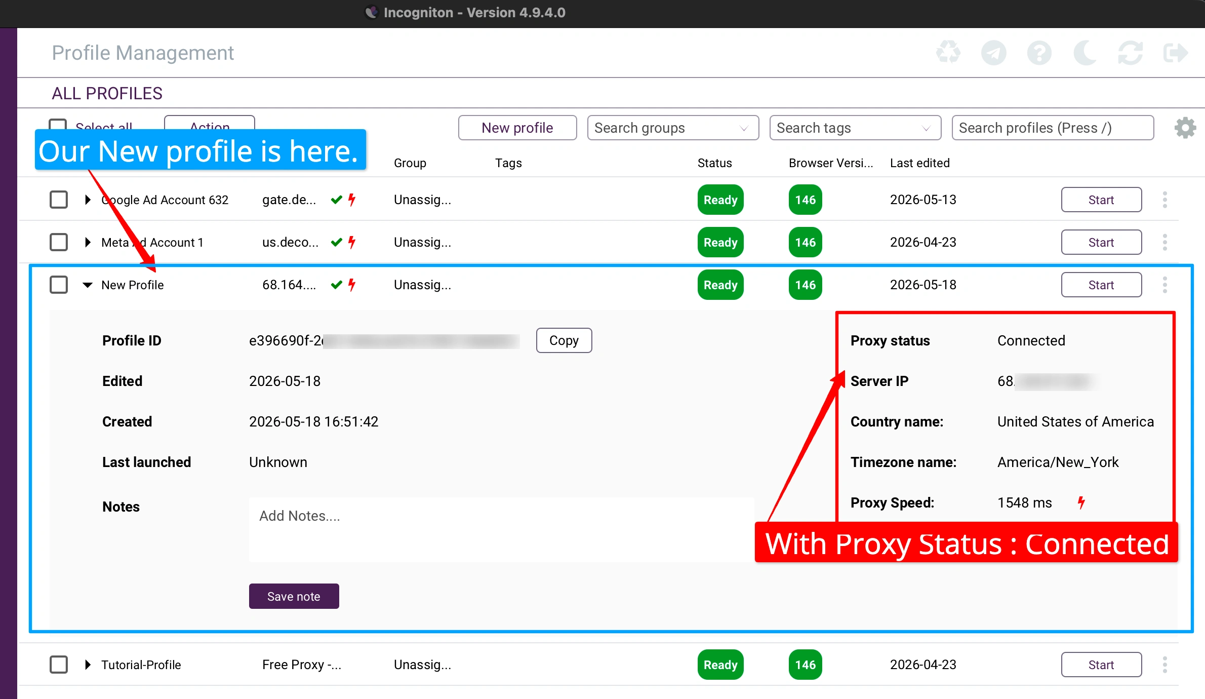 Incogniton Profile Active with Proxy