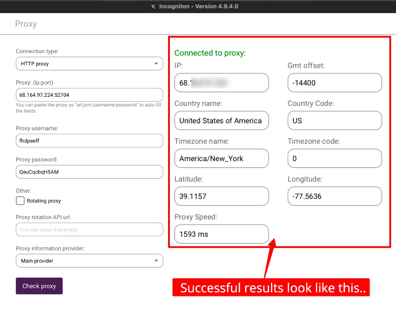 Incogniton Proxy Check Result
