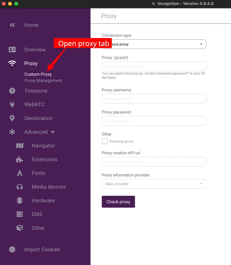 Incogniton Proxy Tab