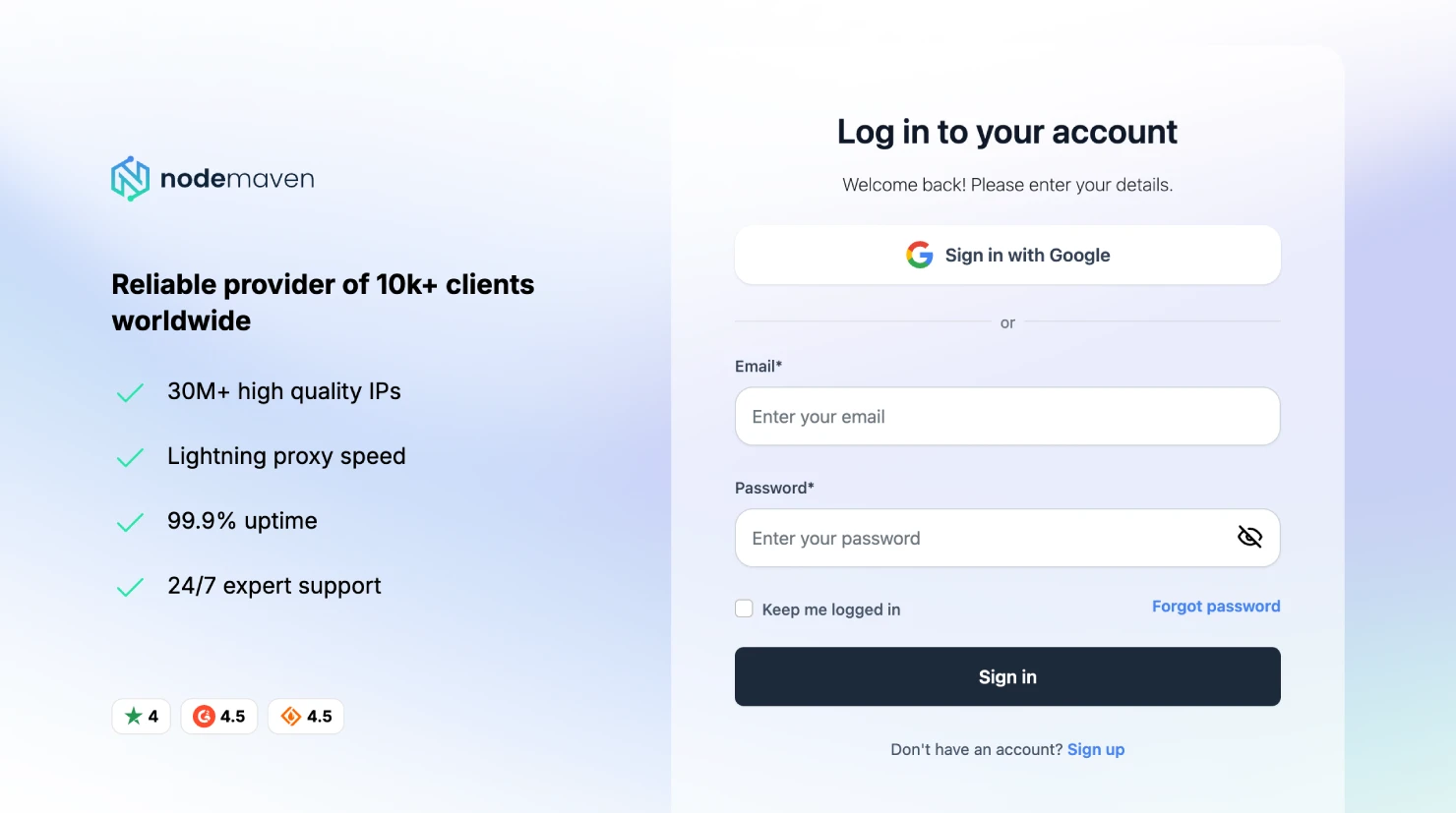 NodeMaven signup page showing registration form