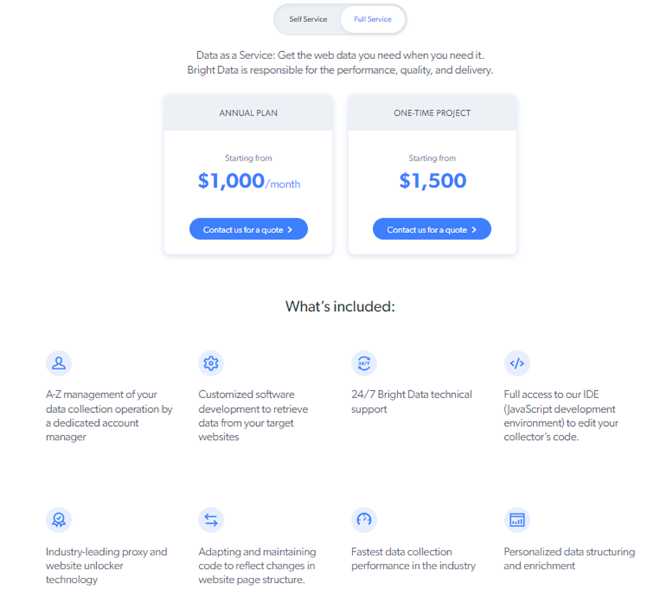 bright data data collector full service pricing