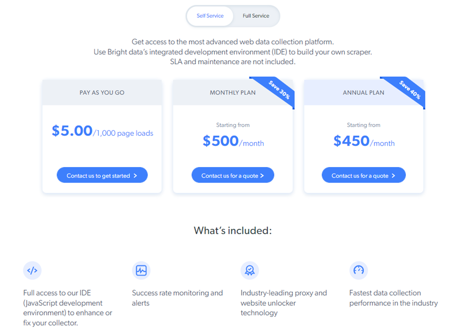 bright data data collector self service pricing