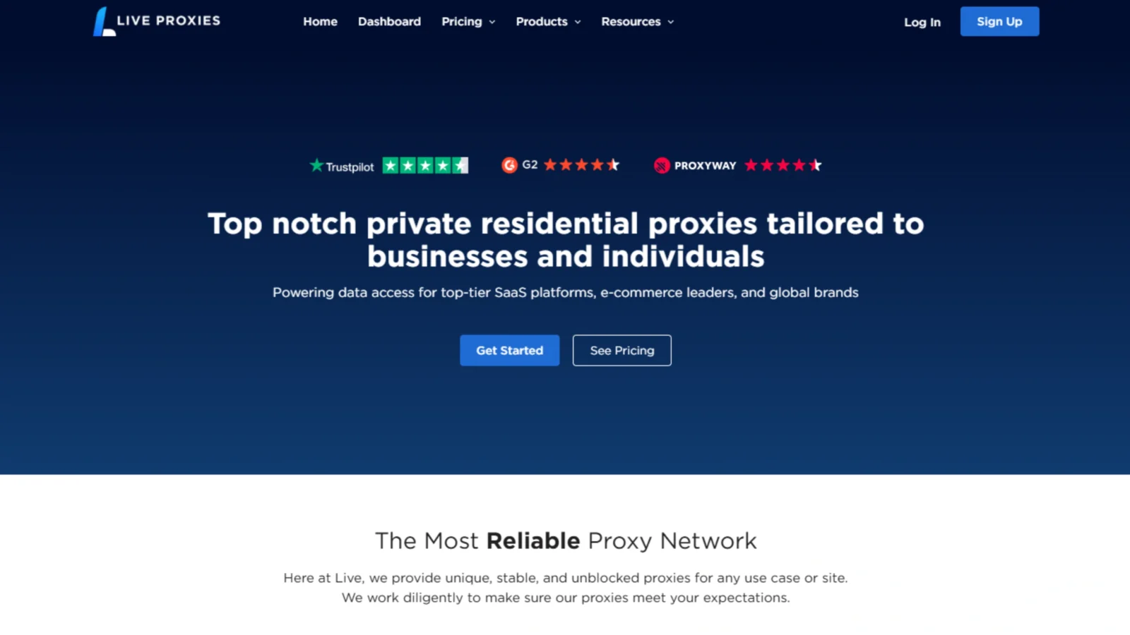 Live Proxies homepage overview