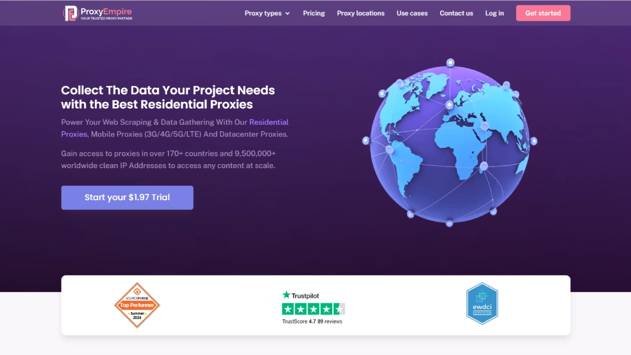 ProxyEmpire Homepage Overview