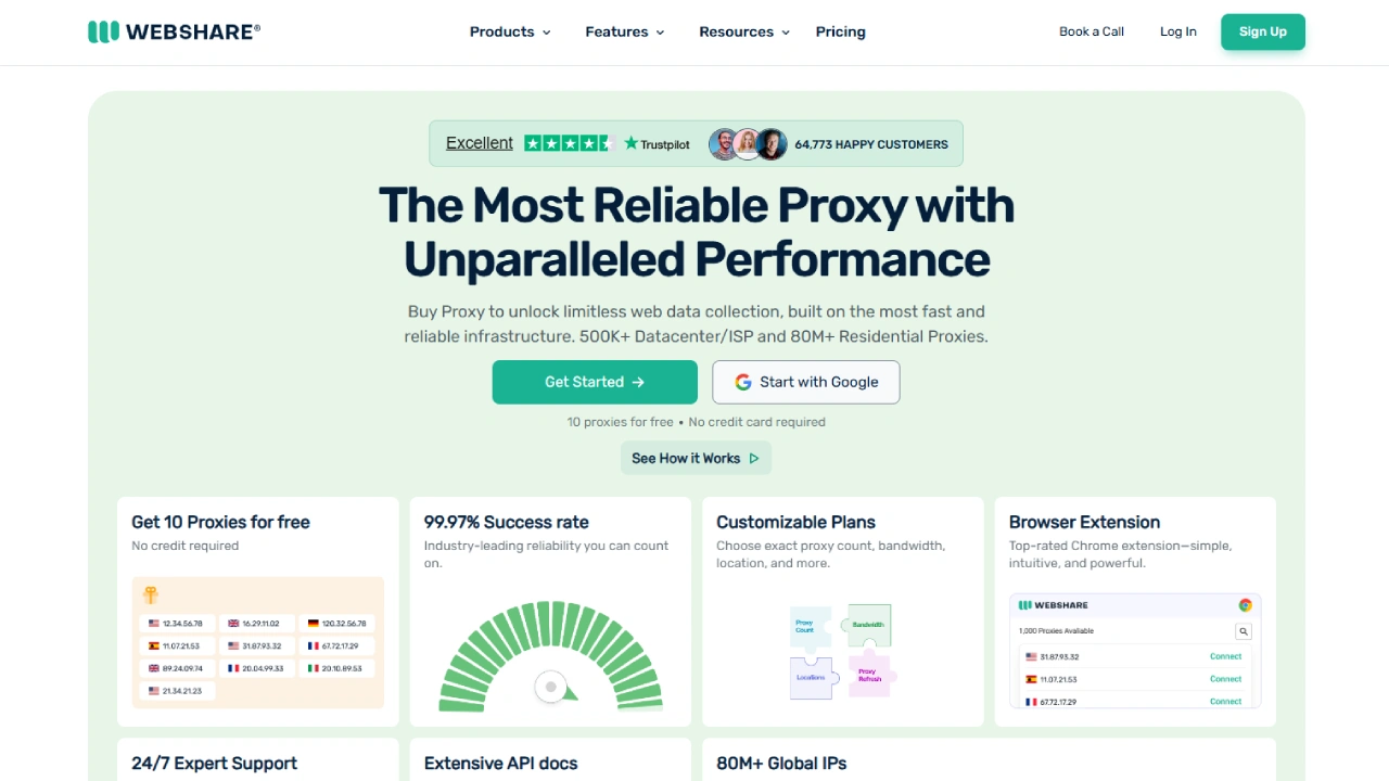 Webshare Homepage Overview