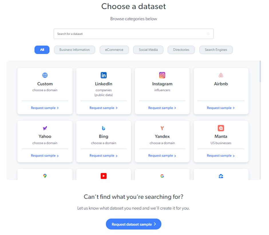bright data datasets categories