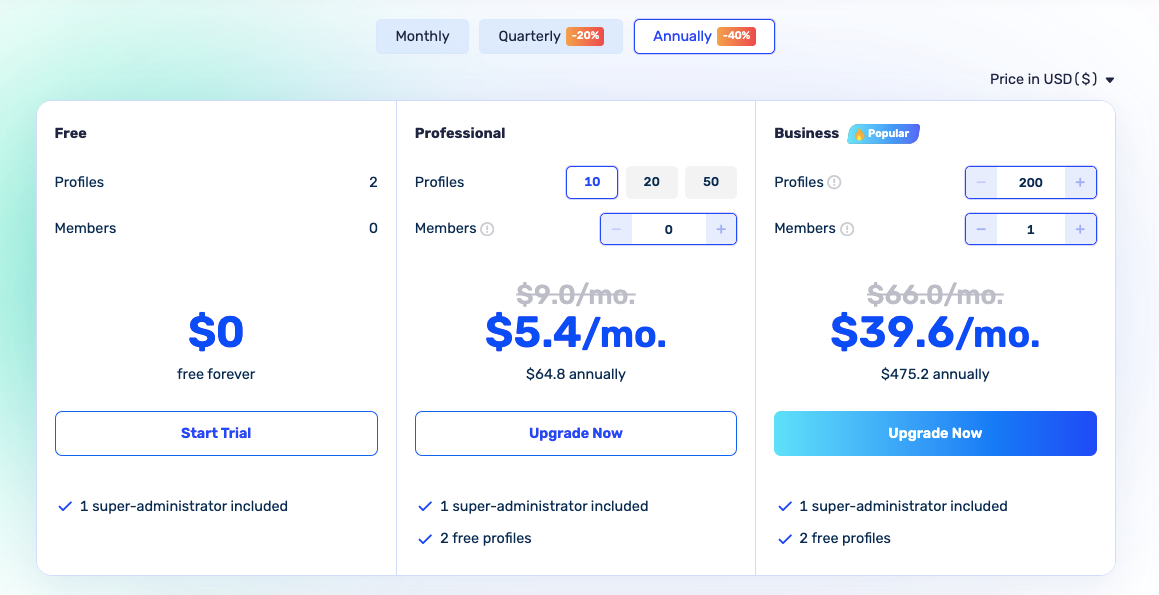 AdsPower Pricing Plans