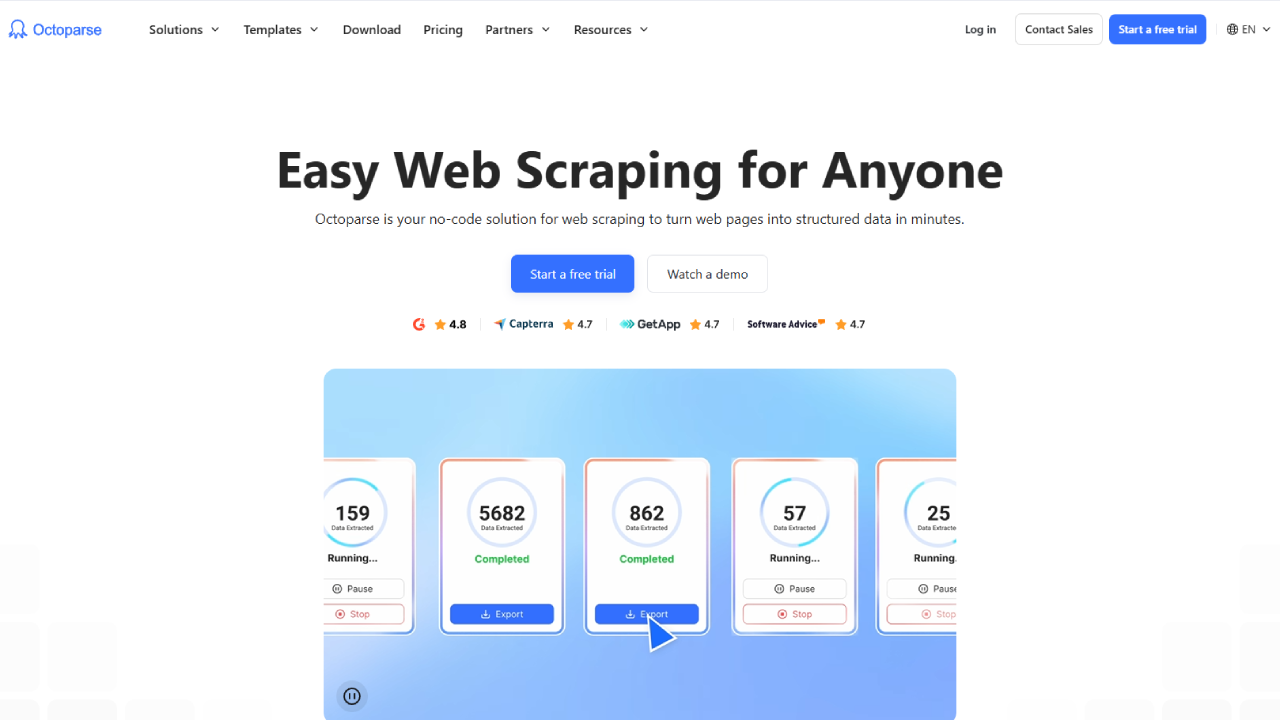 Octoparse Homepage Overview